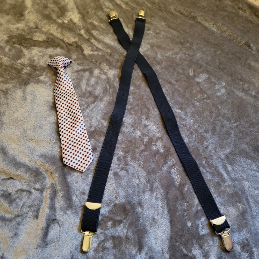 Tie Suspenders & Perry Ellis Belt Accessory Set Boys (Belt 32-34) Excellent